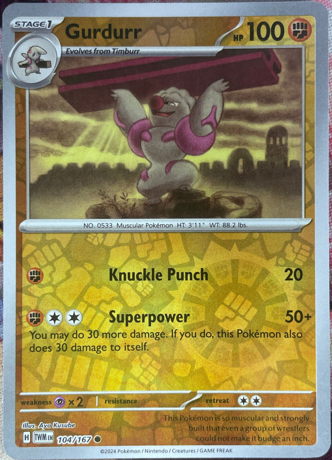 Gurdurr Reverse Holo - 104/167 - Twilight Masquerade Pokemon 2024