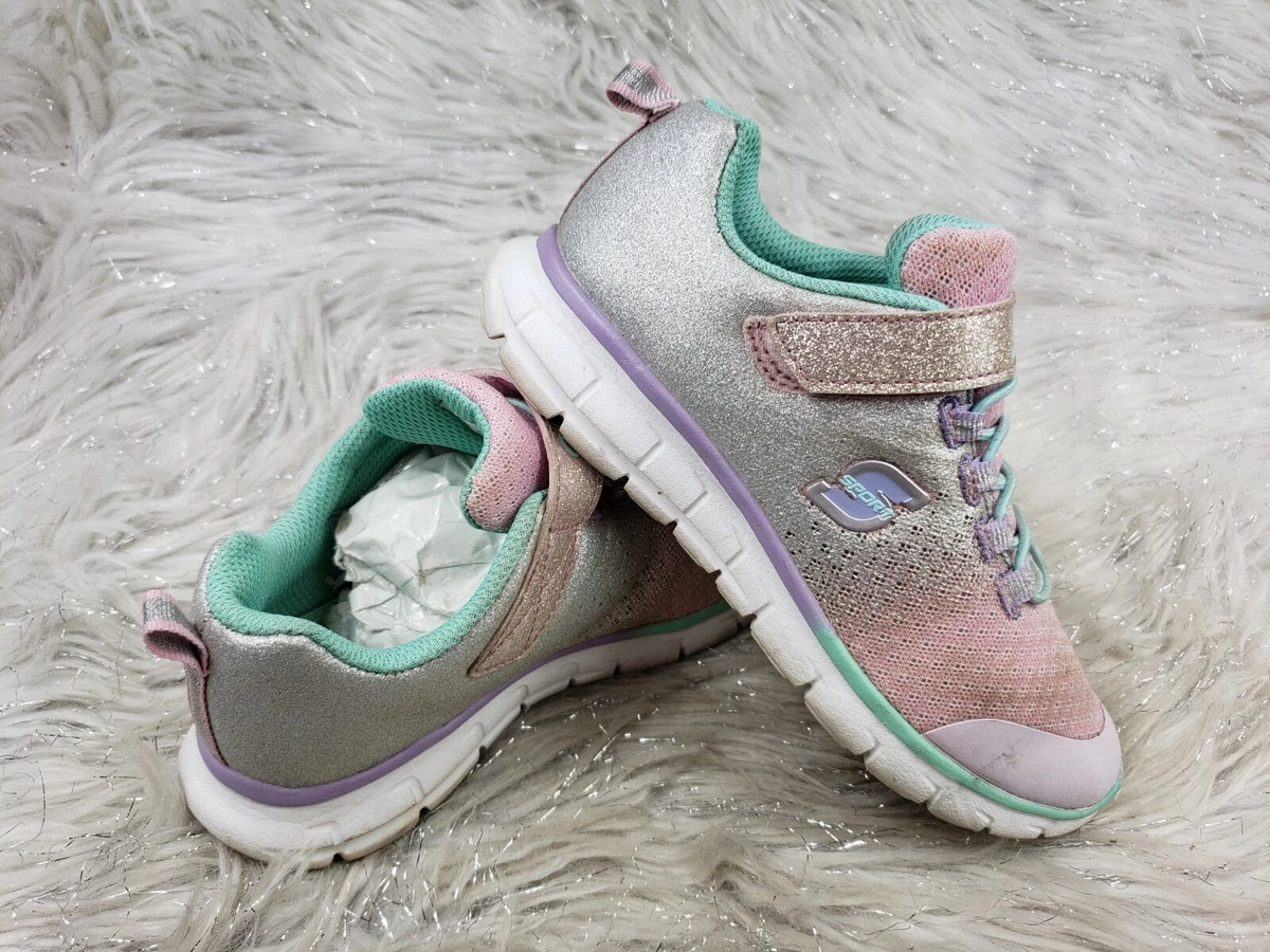 S Sport by Skechers Girls Size 1 Active Easy On Sneakers Pink Purple Sparkly