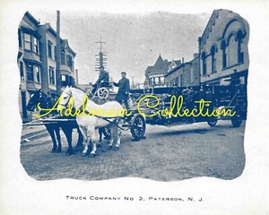 NJ4032 Vintage Paper Photo Paterson New Jersey T2 Horse-Drawn Ladder