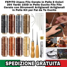 21 pz Kit Cucito Con Attrezzi Artigianali X La Lavorazione In Pelle E Cuoio 