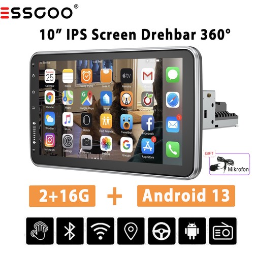 10 Zoll Android 13 1 DIN Autoradio BT IPS 360° Drehbar Bildschirm GPS NAV RDS BT