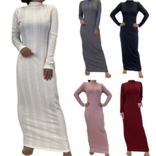 Knitted Abaya Muslim Women Long Maxi Dress Kaftan Robe Gown Islamic Dubai Robe