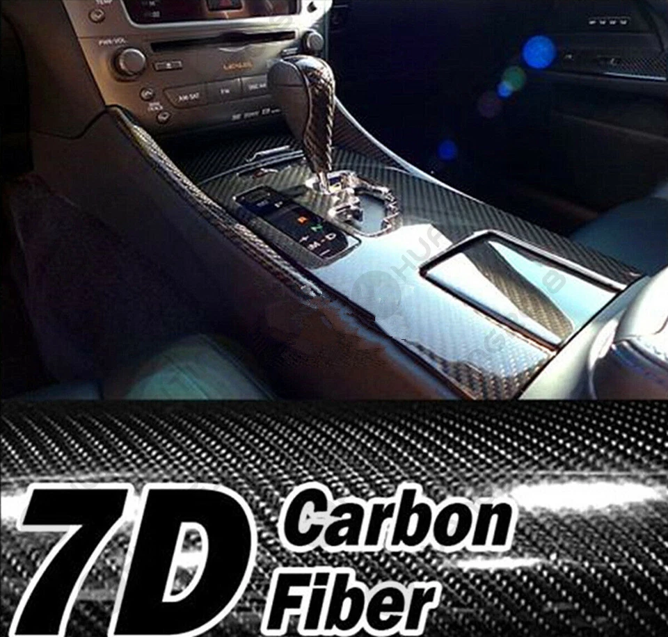 Calcomanía adhesiva envolvente de vinilo de fibra de carbono negra ultra alto brillo 7D liberación de aire 6D Foto 4 de 4