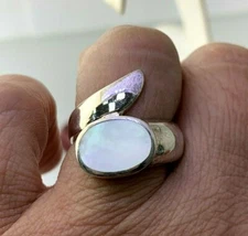 Mother of Pearl Oval Wrap Ring in Sterling Silver Sz 5.75
