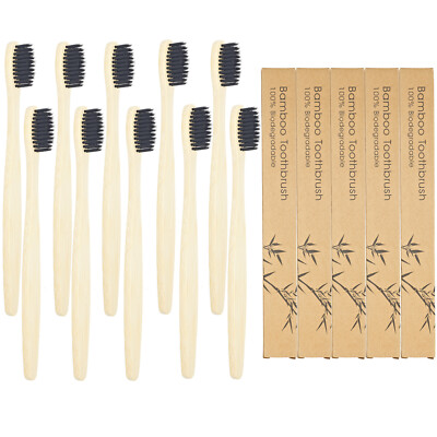 Bamboo Toothbrush Natural Eco-Friendly Soft Bristles Black White For Adult & Kid