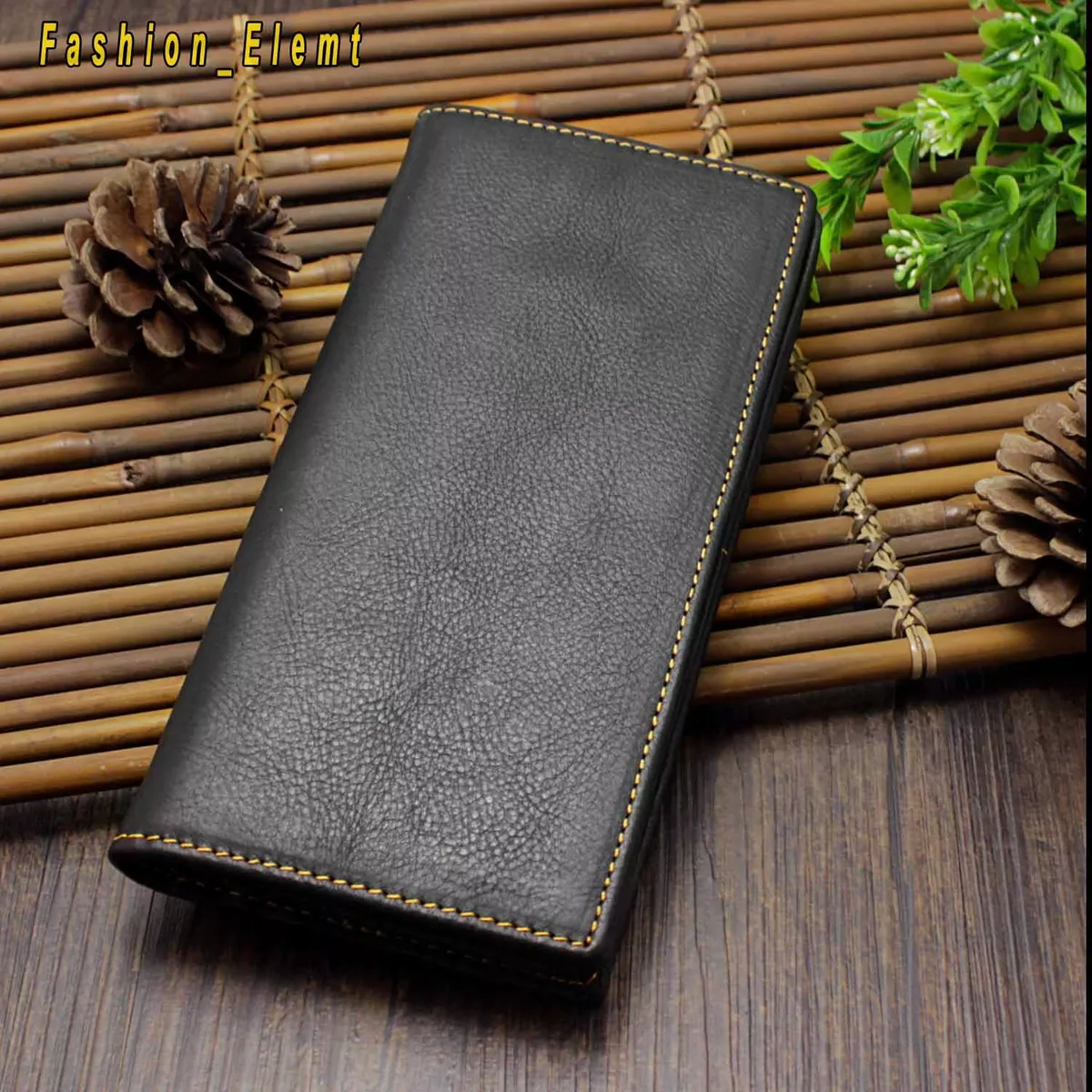 Mens Long Wallet Many Card Slots Money Pocket Black Genuine Leather Wallet Gift