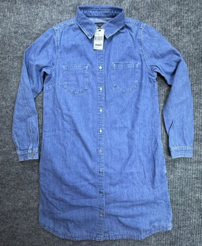 Mavi Dress Small Blue Denim Chambray Button Up Pockets Western Cowgirl Causal