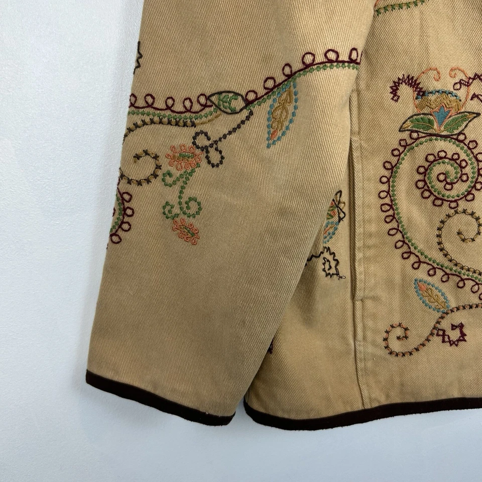 Denim & Co куртка женщины M цветочный вышитый бежевый джинсовой ткани кнопка с подкладкой карманы - Изображение 4 из 4