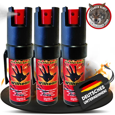 3 x Wilhelm Pfefferspray 16 ml Tierabwehr Selbstverteidigung CS Gas KO Spray hoc