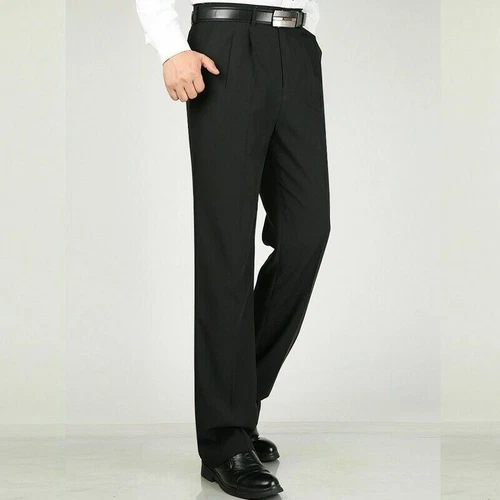 Men Formal Dress Pants Business Suit Straight Leg Trousers Pleated Front Solid - Picture 6 of 28