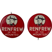 Renfrew of the Mounted Celluloid Pinback Wonder Bread 1930s Radio Premium Pair