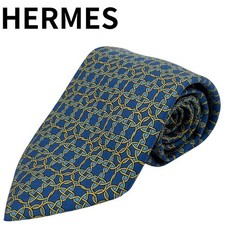 HERMES High Quality Silk Tie Blue All Over Geometric Pattern