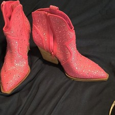 Pink Rhinestone Western Ankle Boots Zip Pointed Toe VGLB0372-650