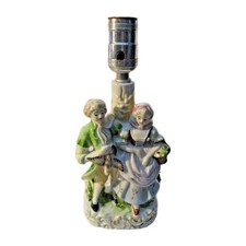 Vtg White w/ Gold Victorian Couple Small Vanity /Table Lamp Hand Painted Japan