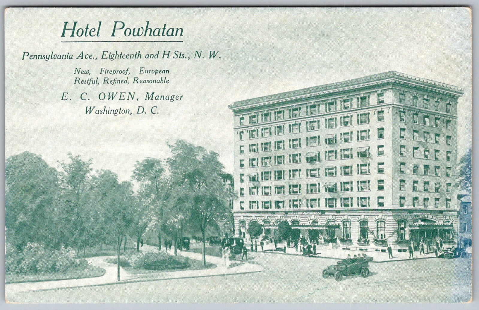 Antique Postcard Hotel Powhatan Exterior Washington, DC 1910s