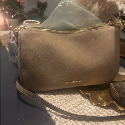 NWT Michael Kors Carmela Medium Suede Convertible Crossbody Bag In Camel