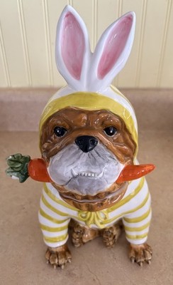 French Bulldog Bunny Cookie/dog Treat Jar By Blue Sky Clayworks 12'' Tall Easter