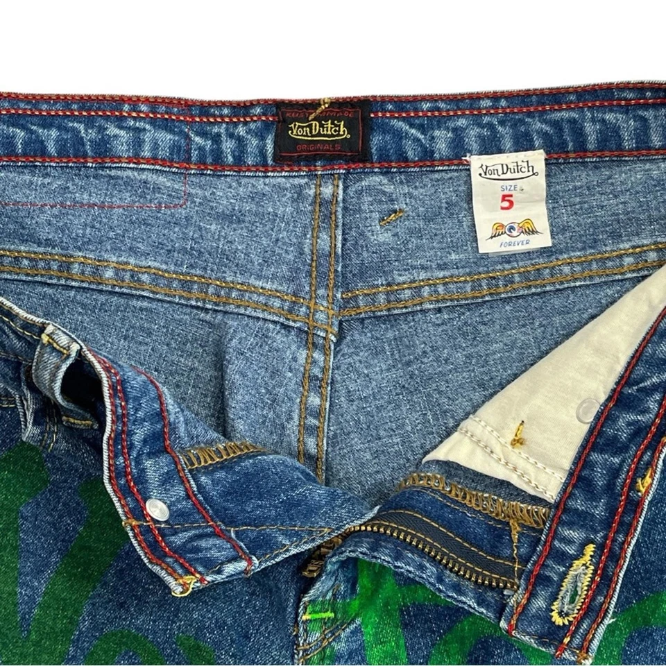 Y2K Vintage Von Dutch Logo Graffiti Flare Denim Jeans size 5 - Image 3 of 4