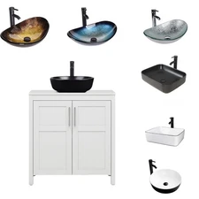 30" White Freestanding Vanity with Vessel Sink, Pop-Up Drain & Storage Cabinet
