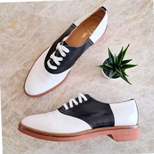 RALPH LAUREN Vintage 90s Black White Leather Saddle Shoes Oxford Italy 8.5 AA