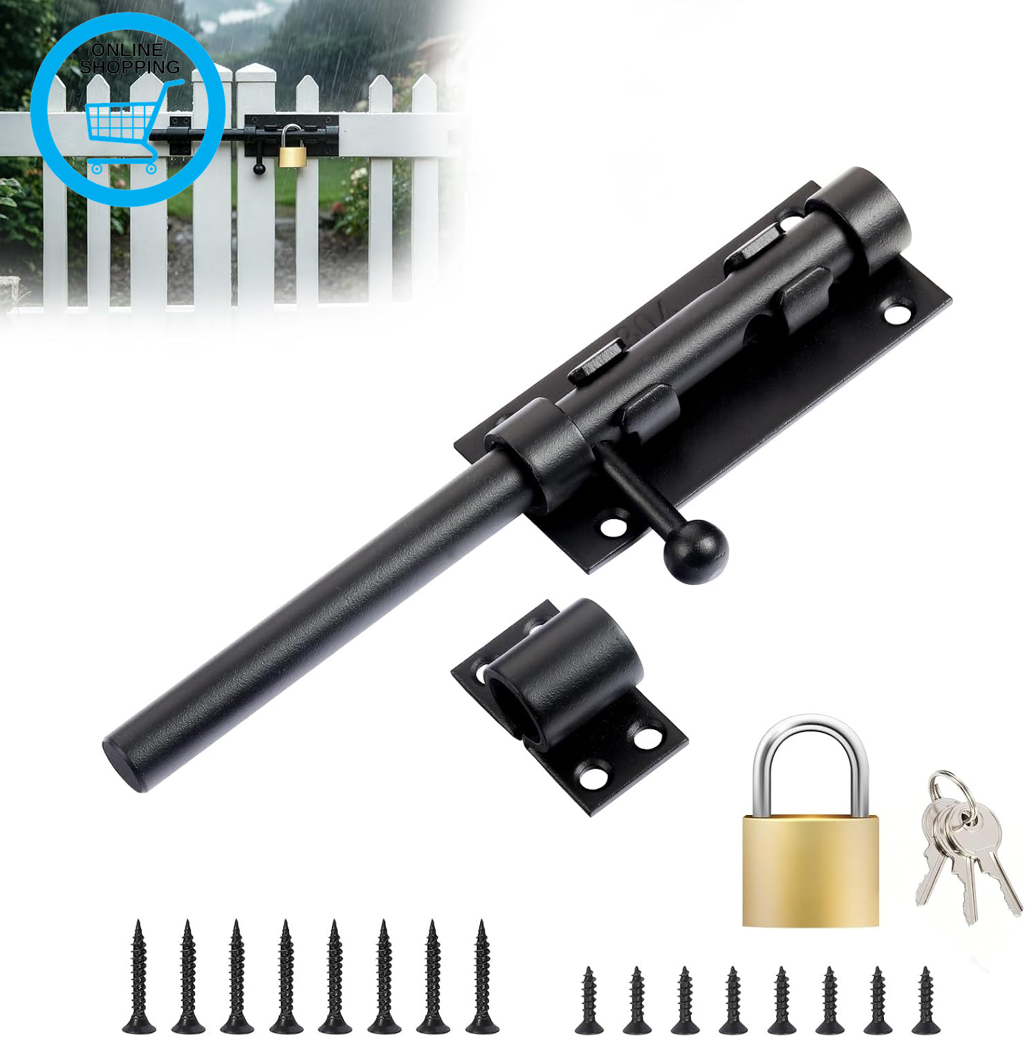 Slide Gate Latch Bolt 8""(195Mm), Door Lock Bolt with Padlock & Screws | 304 Stai
