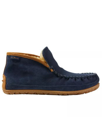 L.L.Bean Men's Wicked Good Slippers, Boot Moc, Carbon Navy/Saddle