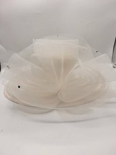 Midnight Velvet White Church Derby Hat Wide Brim Organza Rhinestone Women's