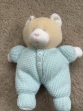 Vintage Eden TEDDY BEAR Baby Blue Thermal Waffle Weave Plush stuffed 9"
