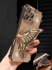 Gold Butterfly Rhinestone Stand Phone Case For iPhone Samsung Honor Moto