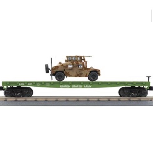 MTH Rail King 30-70116 VAGÓN PLANO DEL EJÉRCITO DE EE. UU. con vehículo Humvee (DESIERTO) calibre O | Zustand: New