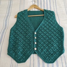 Vtg Hand Crocheted Green Teal Vest 90s Granny Cottagecore Teacher Geek Sz S M