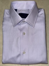 DAVID DONAHUE MENS PURPLE MICRO DOBBY COTTON TRIM-FIT DRESS SHIRT 15.5/32-33