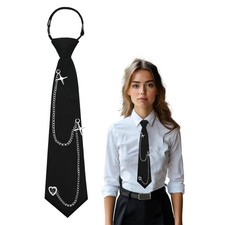 Ties for Women, Black Womens Tie Pre Tied Punk Skinny Tie for Shirts Uniform ...