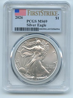 2026 $1 American Silver Eagle Dollar 1oz PCGS MS69 First Strike
