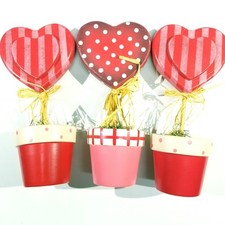 "Lote de 3 macetas a rayas a lunares rosa rojo decoración topiaria corazón 9"" decoración de San Valentín"