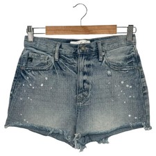 KanCan Denim Shorts Womens 5 26 High Rise Distressed Raw Hem Splatter Boho Beach