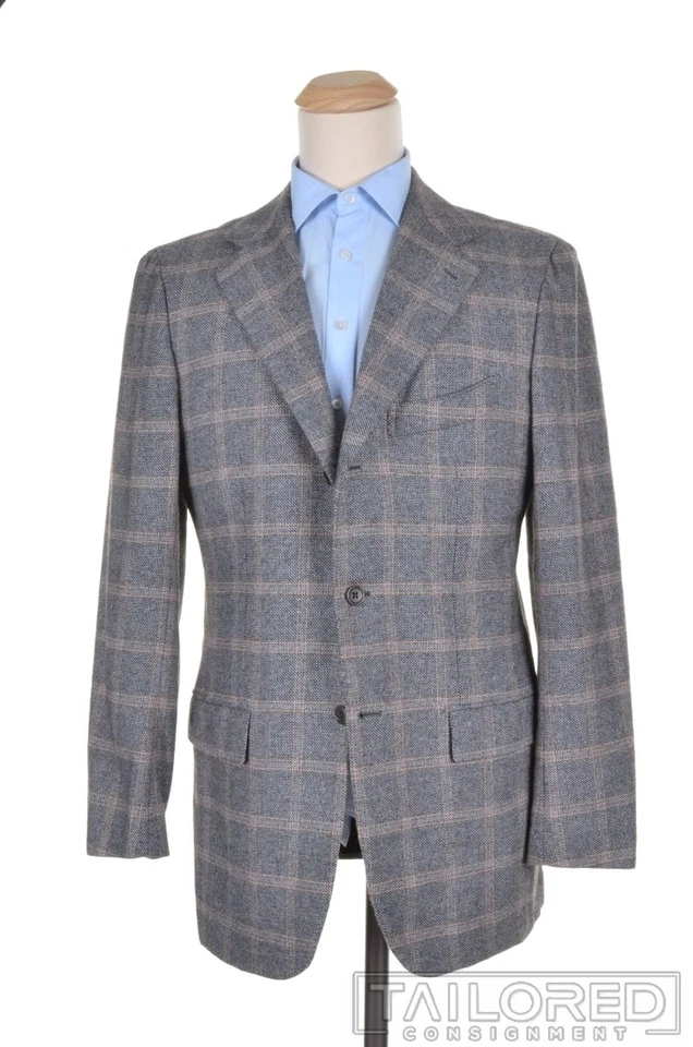 Blazer chaqueta abrigo deportivo BORRELLI gris a cuadros de lana para hombre - EU 56 / US 44 L Foto 2 de 4
