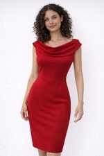 True Red Cowl Neck Bodycon Midi Dress Elegant Evening Occasion UK 8