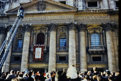c1960's Ektachrome 35mm Slide St. Peter's Basilica Vatican City Crowd Balcony
