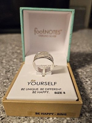 FootNOTES Sterling Silver Be YOURSELF Be Unique Be Different Be Hapy Ring Size 8