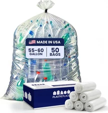 Heavy Duty 1.5 Mil 55-60 Gallon Trash Bags – Clear Garbage Can Liners 38” x 58”