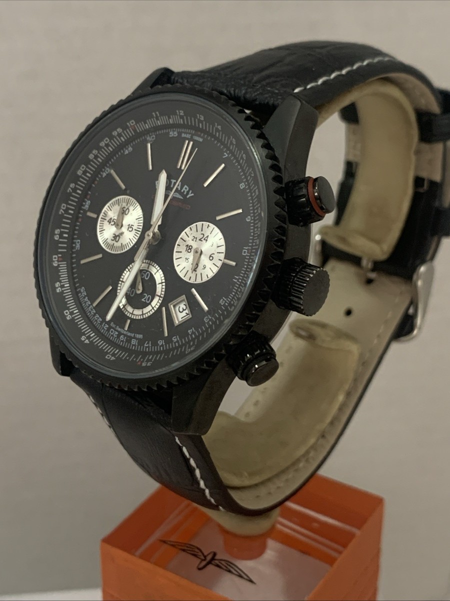 Rotary Mens Aquaspeed Chronograph Date Black Leather Strap Watch