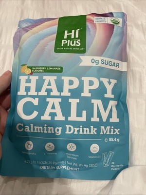 Hi Plus Happy Calm Calming Drink Mix 20 Packets Raspberry Lemonade Flavored
