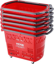 6 PCS Shopping Baskets, 39L Large Plastic Rolling Shopping Basket with Wheels, S