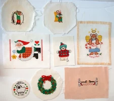 Vintage Completed Cross Stitches Lot of 8 Unframed