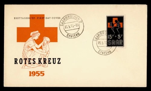 DR WHO 1955 GERMANY SAAR FDC RED CROSS SEMI POST M78952