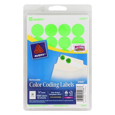 Avery Dennison Ave-05468 Round Color Coding Label - 0.75'' Diameter