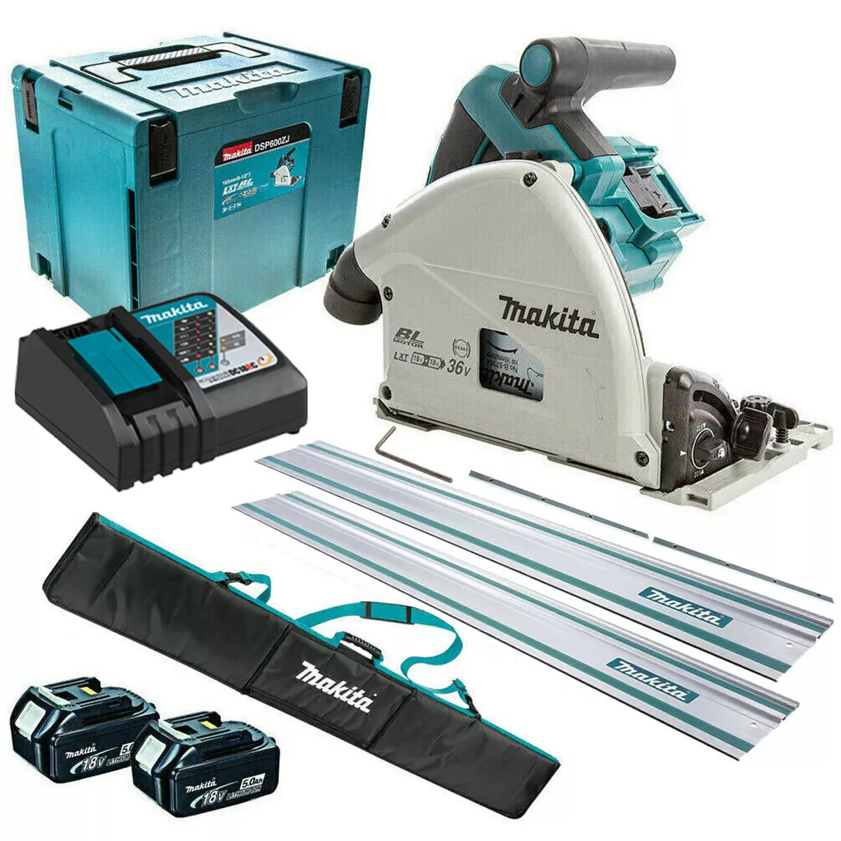 Makita DSP600ZJ2 Scie circulaire sans fil 2 x 18V + rail de