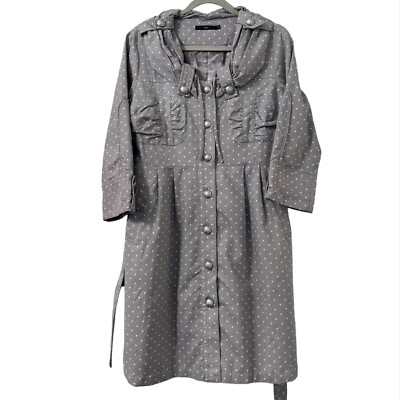 Anthropologie Azel Hazel Polka Dot Trench Coat Medium Gray Retro Twee Preppy