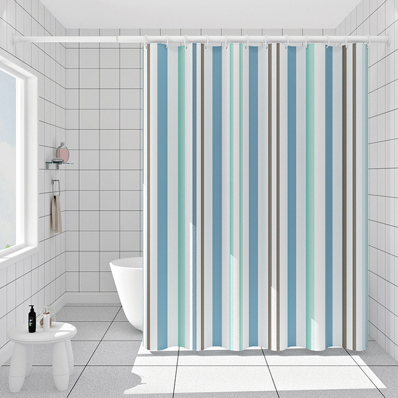 Striped Shower Curtain Waterproof Thicken Hotel Bath Curtain with Hook Home Chic
